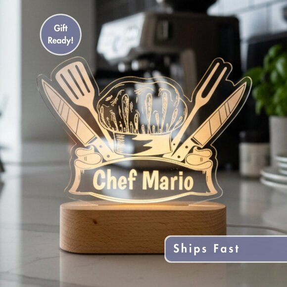 Personalized Chef Night Light – Fun Culinary Gift Nightlight - Picture 1 of 8